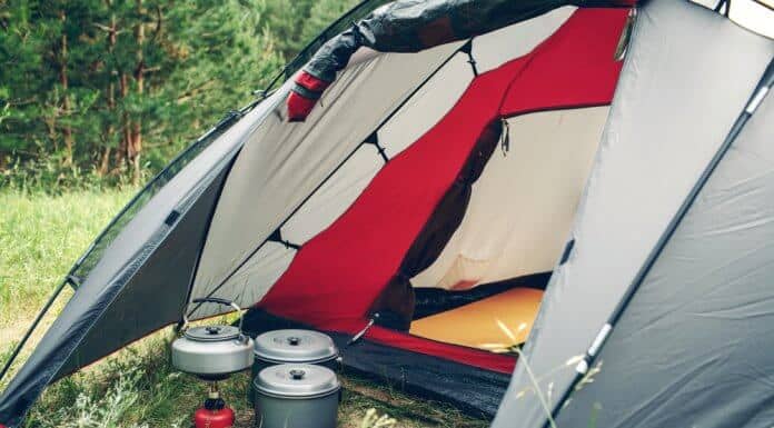Rental tent for four people with camping stove and pots in Iceland